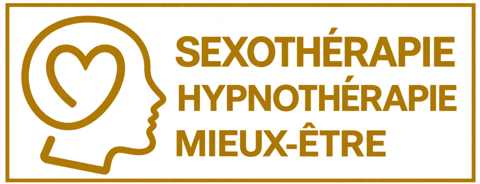 Logo du site : profil stylisé contenant un cœur, accompagné du texte Sexothérapie Hypnothérapie Mieux-être